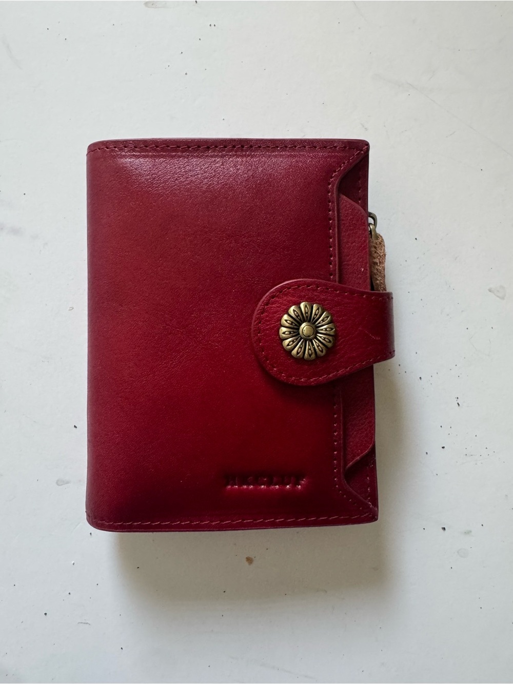 Women's Red Leather Card & Key Holder Wallet with Floral Snap